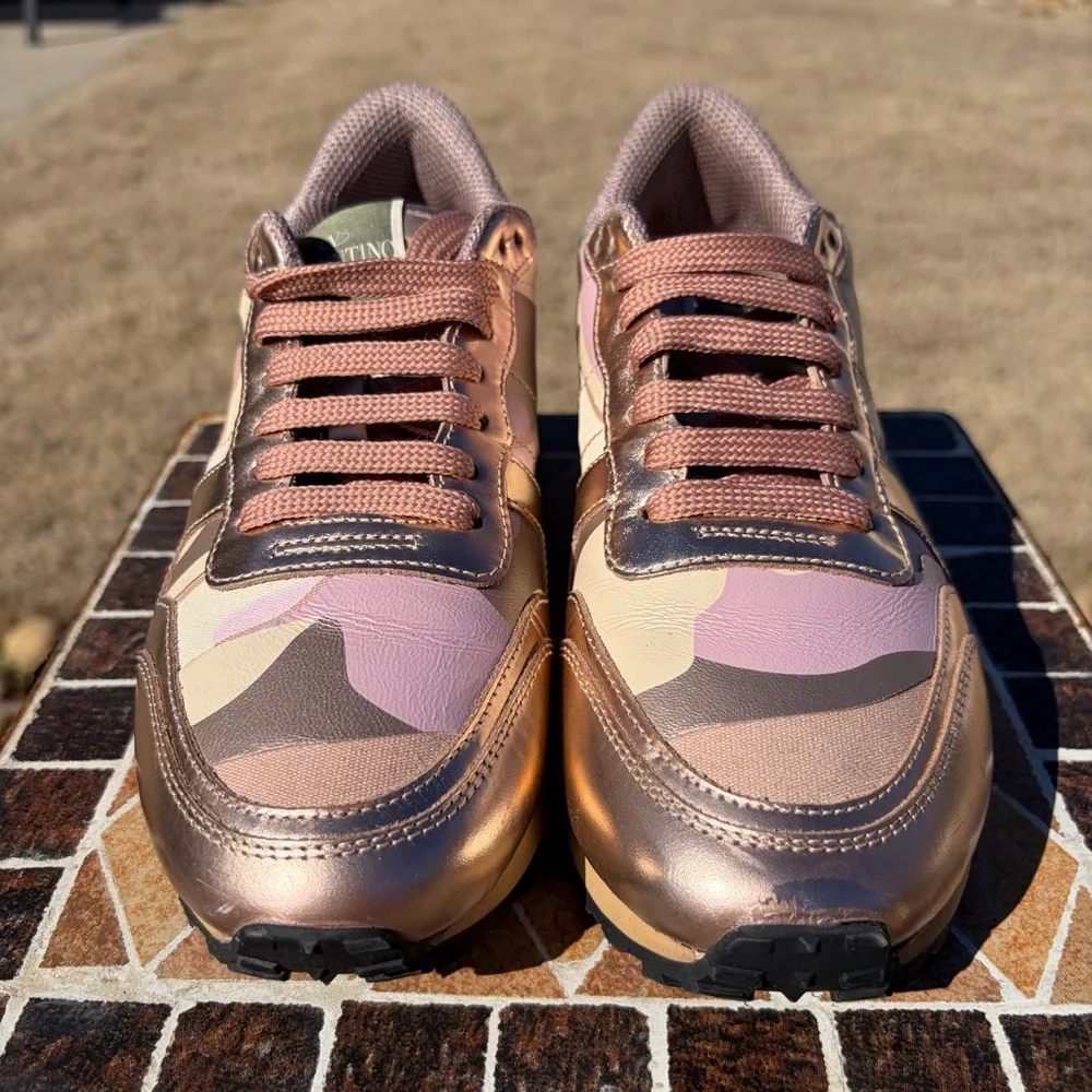 Valentino Garavani Rockrunner Leather & Suede Camouflage Sneakers Size 37.5 - Picture 6 of 11